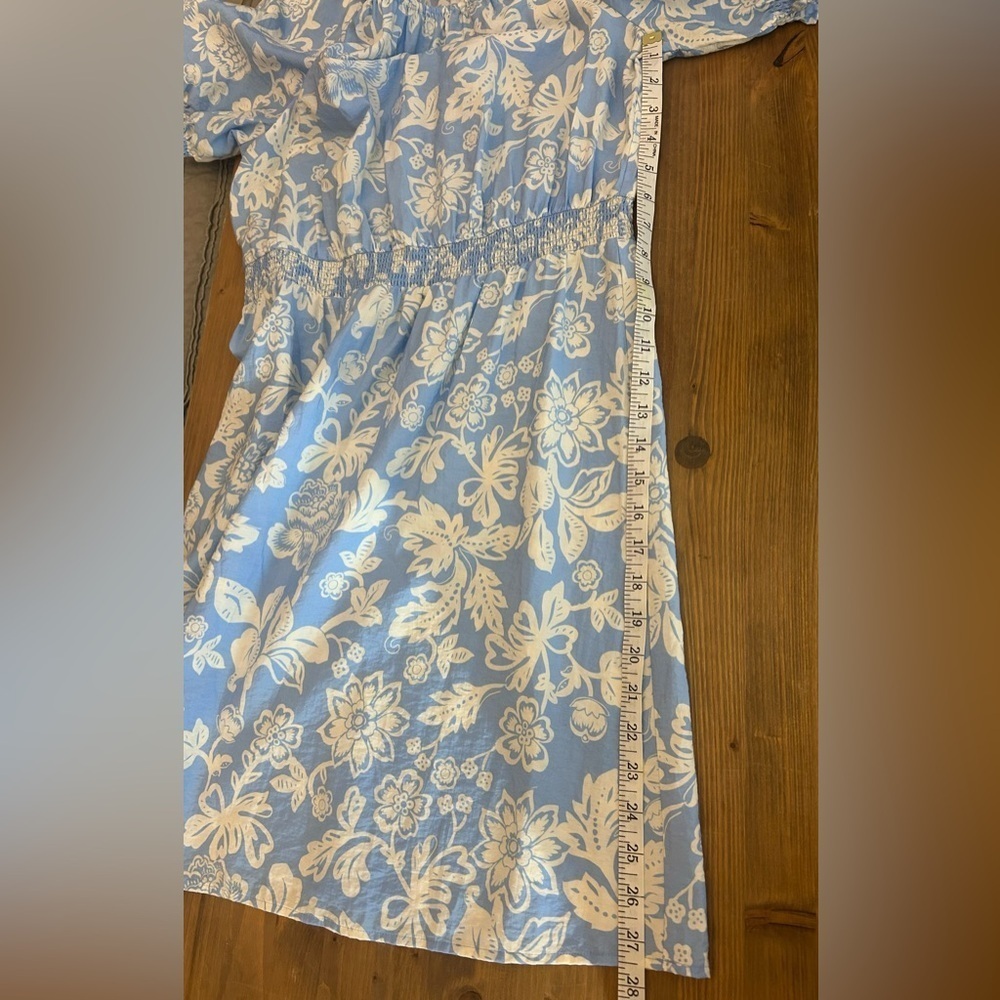 Ann Taylor Off The Shoulder Puff Sleeves Blue & White Floral Summer Dress Size L - Picture 10 of 10